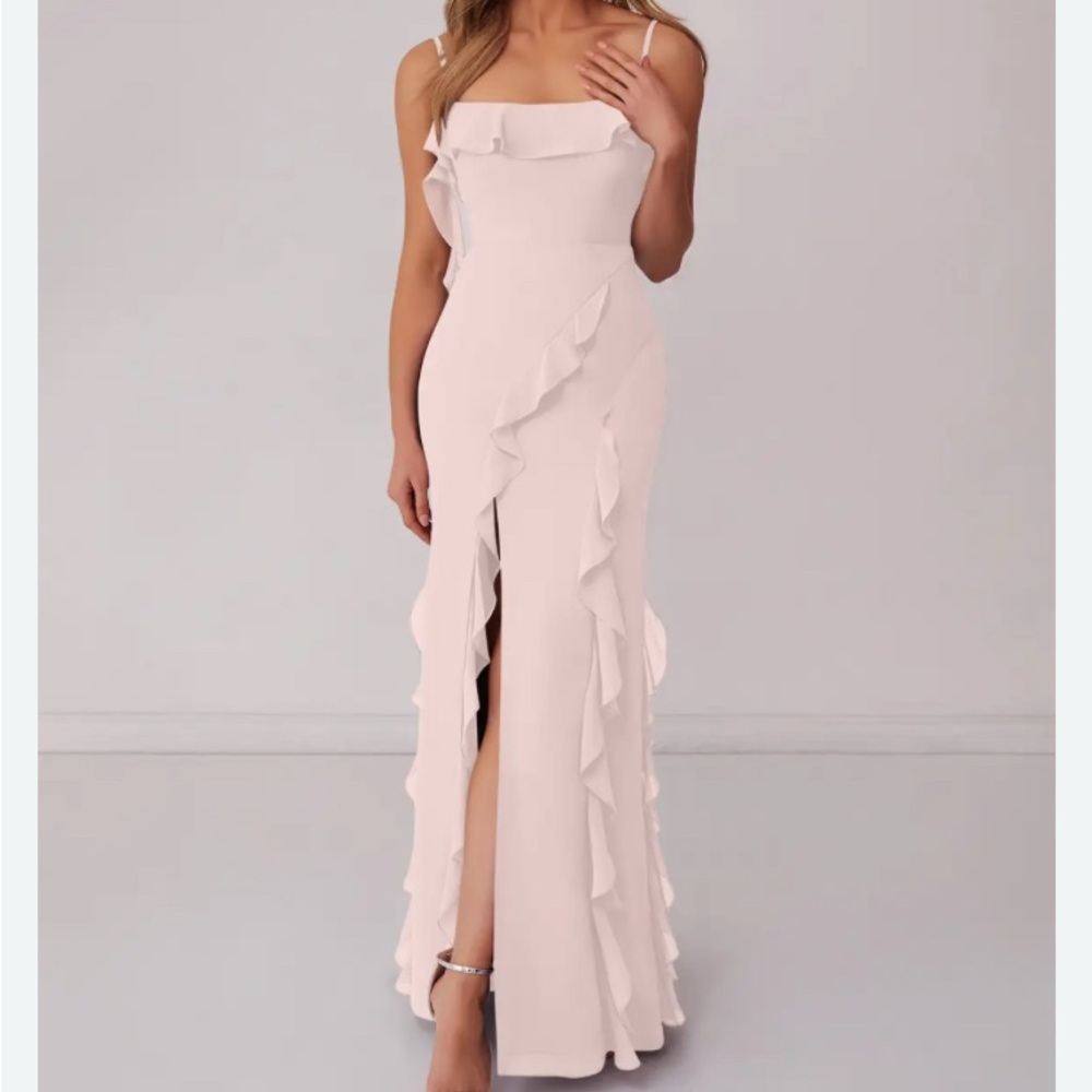 Azazie Blush Pink Ruffle Maxi Dress